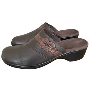 Clarks Bendables Leather Mules Clogs Slip On Casual Brown Black Women's - 9.5 M